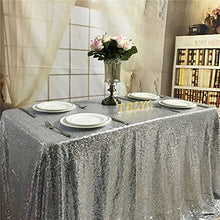 Load image into Gallery viewer, BalsaCircle TRLYC Sequin Rectangular Wedding Sparkly Silver Sequin Tablecloth 90-Inch by 132-Inch

