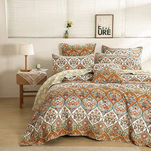 Load image into Gallery viewer, DaDa Bedding Bohemian Bedspread Set - Coral Floral Paisley Fall Garden Party Reversible Coverlet - Bright Vibrant Multi-Colorful Blue Salmon Pink - Queen - 3-Pieces
