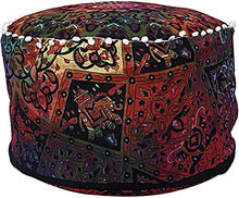 Load image into Gallery viewer, GANESHAM Indian Mandala Pouf Ottoman Cotton Floor Pillow Hippie Boho Decorative Home Decor Footstool Cover Bohemian (Black &amp; Multi)
