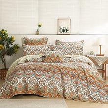 Load image into Gallery viewer, DaDa Bedding Bohemian Bedspread Set - Coral Floral Paisley Fall Garden Party Reversible Coverlet - Bright Vibrant Multi-Colorful Blue Salmon Pink - Queen - 3-Pieces
