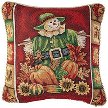 Load image into Gallery viewer, Violet Linen Incorporated Fall Harvest Collection-Tapestry Pumpkins and Autumn Leaves Design Throw-Pillows, 18&quot; X 18&quot;, Scarecrow
