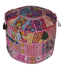 Load image into Gallery viewer, Lalhaveli Indian Embroidered Deisgn Round Patchwork Floor Cushion Cover 17 X 17 X 12 Inches

