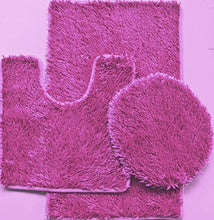 Load image into Gallery viewer, 3 Piece Shiny Chenille Bath Rugs Set Large 18&quot; x 30 Contour Mat 18&quot;x18&quot; and Lid. (Hot Pink)

