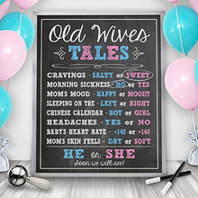 Load image into Gallery viewer, Katie Doodle Baby Gender Reveal Party Supplies Decorations Games Kit for Boy or Girl Shower | Includes Old Wives Tales 11x17 Poster and Earasable Marker (GR001), Black/Blue/Pink
