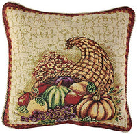 Violet Linen Incorporated Fall Harvest Collection-Tapestry Pumpkins and Autumn Leaves Design Throw-Pillows, 18