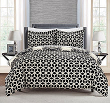 Load image into Gallery viewer, Chic Home DS4043-WT 3 Piece Ibiza Super Soft Microfiber Large Medallion Reversible with Geometric Printed Backing Full/Queen Duvet Cover Set Black

