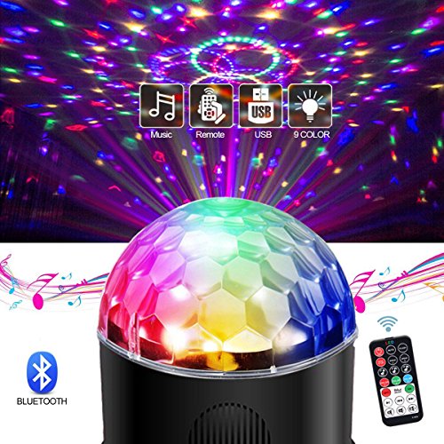 Bluetooth Disco Ball Lights 9 Colors LED Party Lights Sound Activated Rotating Lighs DJ Strobe Club Lamp with Bluetooth Speaker and Remote for Christmas Home KTV DJ Bar Birthday Wedding Dance Show