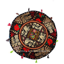 Load image into Gallery viewer, Maniona Crafts Indian Patchwork Pouf Cover Indian Living Room Pouf, Decorative Ottoman,Embroidered Designer Ottoman, Home Living Footstool Chair Cover, Bohemian Ottoman Pouf Decor 14x22 Inch.
