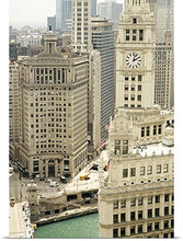Load image into Gallery viewer, GREATBIGCANVAS Entitled Clock Tower Along a River, Wrigley Building, Chicago River, Chicago, Illinois Poster Print, 40&quot; x 60&quot;, Multicolor
