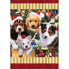Load image into Gallery viewer, &quot; Christmas Puppies &quot; - Double Sided, Standard Size, 28 Inch X 40 Inch Decorative Flag
