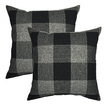 Load image into Gallery viewer, YOUR SMILE Retro Farmhouse Tartan Checkers Plaid Cotton Linen Decorative Throw Pillow Case Cushion Cover Pillowcase for Sofa 18 x 18 Inch, Set of 2, Black
