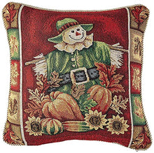 Load image into Gallery viewer, Violet Linen Fall Harvest Collection-Tapestry Scarecrow Pumpkins Autumn Leaves and Sunflowers Design 18&quot; x 18&quot; Cushion Cover
