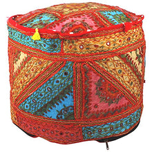 Load image into Gallery viewer, Maniona Crafts Indian Embroidered Patchwork Ottoman Cover,Traditional Indian Decorative Pouf Ottoman,Indian Vintage Patchwork Ottoman Pouf , Indian Comfortable Floor Cotton Cushion Ottoman Pouf,14x18
