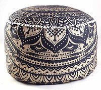 Indian Mandala Tapestry Decorative Floor Designs Cover Ottoman Pouf Cotton Comfortable Indian Cover Cushion Pouf Pillow Indian Indian Ombre Traditional Ethnic Pouf 14 x 24'' (Black-Gold Ombre)