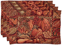 Load image into Gallery viewer, Violet Linen Fall Harvest Thanksgiving Autumn Leaves Sunflowers Fruits Pumpkins Tapestry Pattern, Polyester Cotton Woven Tapestry , Pumpkins, 13 X 19, Rectangler Set of 4, Decorative Place Mats
