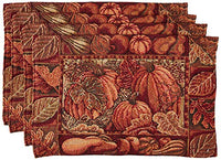 Violet Linen Fall Harvest Thanksgiving Autumn Leaves Sunflowers Fruits Pumpkins Tapestry Pattern, Polyester Cotton Woven Tapestry , Pumpkins, 13 X 19, Rectangler Set of 4, Decorative Place Mats