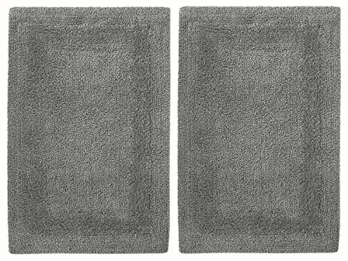 Cotton Craft 2 Piece Reversible Step Out Bath Mat Rug Set 17x24 Charcoal, 100% Pure Cotton, Super Soft, Plush & Absorbent, Hand Tufted Heavy Weight Construction, Full Reversible, Rug Pad Recommended