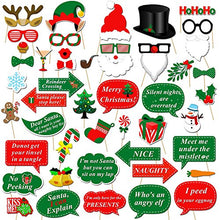 Load image into Gallery viewer, Christmas Photo Booth Props Kit(47Pcs), Konsait DIY Christmas Photo Booth with stick Funny Xmas Selfie Props Accessories for Adults Kids for Christmas Theme Party Favors Decorations Decor Supplies
