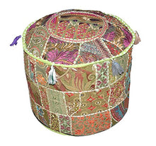 Load image into Gallery viewer, NANDNANDINI -Beautiful Christmas Decorative Indian Vintage Ottoman Embellished with Embroidery &amp; Patchwork Foot Stool Floor Cushion Cover, Bohemian Ottoman, 18&quot; X 13&quot; Inches
