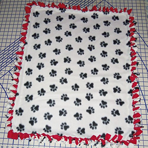 Paw Prints Dog Print Hand Tied Fleece Baby Pet Dog Blankets (White)