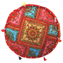 Load image into Gallery viewer, Maniona Crafts Indian Embroidered Patchwork Ottoman Cover,Traditional Indian Decorative Pouf Ottoman,Indian Vintage Patchwork Ottoman Pouf , Indian Comfortable Floor Cotton Cushion Ottoman Pouf,14x18
