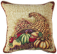 Violet Linen Fall Harvest Collection-Tapestry Cornucopia with Pumpkins and Fruits Design 18