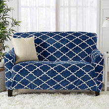 Load image into Gallery viewer, Modern Velvet Plush Love Seat Slipcover. Strapless One Piece Stretch Loveseat Cover. Love Seat Cover for Living Room. Magnolia Collection Slipcover. (Love Seat, Navy)
