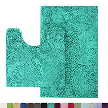Load image into Gallery viewer, MAYSHINE Bathroom Rug Toilet Sets and Shaggy Non Slip Machine Washable Soft Microfiber Bath Contour Mat (Turquoise, 32x20 / 20x20 Inches U-Shaped)
