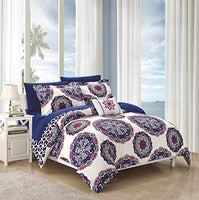 Chic Home 6 Piece Barcelona Super Soft microfiberREVERSIBLE Twin Bed In a Bag Comforter Set Navy With sheet set