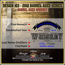 Load image into Gallery viewer, Personalized American Oak Whiskey Aging Barrel (103) - Custom Engraved Barrel From Skeeter&#39;s Reserve Outlaw Gear - MADE BY American Oak Barrel - (Natural Oak, Black Hoops, 1 Liter)
