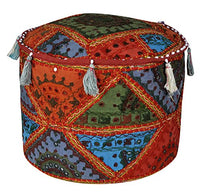 Lalhaveli Ethnic Patchwork Ottoman Cover 17 X 17 X 12 Inches