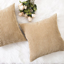 Load image into Gallery viewer, Home Brilliant Decor Throw Pillow Cover Decorative Soft Velvet Corduroy Striped Square Cushion Cover for Bench, Set of 2, 18 x 18 inch (45cm), Taupe
