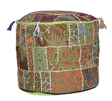 Load image into Gallery viewer, NANDNANDINI -Beautiful Christmas Decorative Indian Vintage Ottoman Embellished with Embroidery &amp; Patchwork Foot Stool Floor Cushion Cover, Bohemian Ottoman, 18&quot; X 13&quot; Inches
