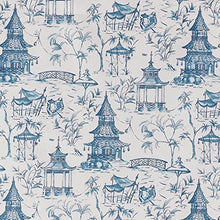 Load image into Gallery viewer, Close to Custom Linens Pagodas Seaside Blue Oriental Toile Queen Duvet Cover with Imperial Seaside Reverse
