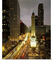 GREATBIGCANVAS Entitled Skyscrapers in a City lit up at Night, Chicago, Illinois Poster Print, 45