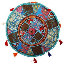Load image into Gallery viewer, Maniona Crafts Indian Living Room Pouf, Foot Stool, Round Ottoman Cover Pouf,Traditional Handmade Decorative Patchwork Ottoman Cover,Indian Home Decor Cotton Cushion Ottoman Cover 13x18&#39;
