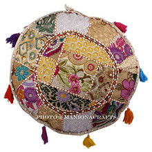 Load image into Gallery viewer, Maniona Crafts Indian Vintage Ottoman Pouf Cover ,Patchwork Ottoman, Living Room Patchwork Foot Stool Cover,Decorative Handmade Home Chair Cover 14x22x22 Inch
